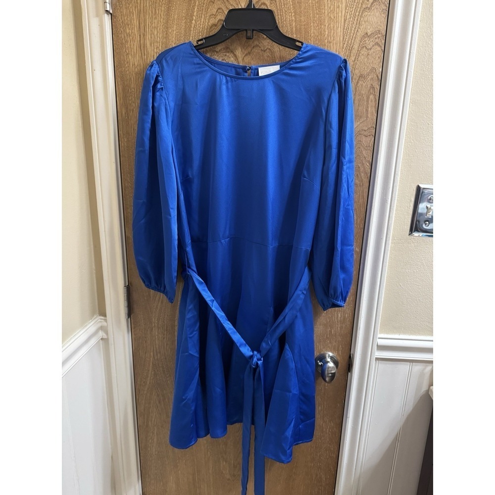 Sugar Lips Boutique Satin Royal Blue Babydoll Dress Tie Waist 2X Slimfit Elegant